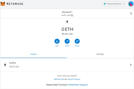 Overview of Metamask account